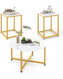 Giantex Round Nesting Table Set of Wood Metal 3-Piece, Set of 3