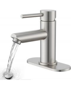 KPW Brushed Nickel Bathroom Sink Faucets Single Hole Single Stainless Steel