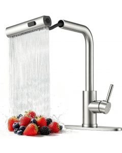 Fransiton Waterfall Kitchen Sink Faucet with Pull Down Sprayer Stainless Steel
