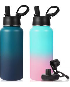 Neihepal 32 oz Insulated Water Bottles with Stainless Steel 2 Pack, 32 oz