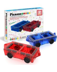 PicassoTiles 2 Piece Car Mini Truck Construction Kit Toy 2 Piece, Bundle of 2
