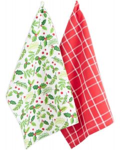 DII Christmas Kitchen Collection Printed Dishtowel Set 2 Piece, 18x28, Bundle of 2
