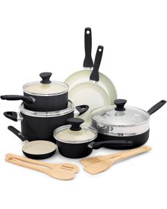 GreenPan Rio 16 Piece Cookware Pots and Nonstick Ceramic Dishwasher Safe 16 Piece
