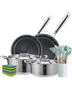 vivicreate 20 Piece Tri-Ply Stainless Steel Cookware Set Stainless Steel Nonstick Induction 20 Piece