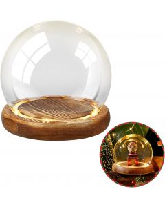 Funtery Glass Dome Display Case with LED Light Wood Glass Wood 4.72 Inch, Bundle of 2