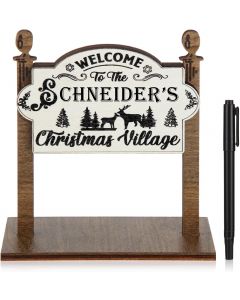 Pinkunn Wooden Christmas Village Sign with Pen Welcome to Wood, Bundle of 3