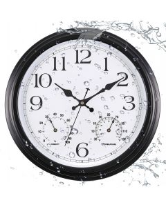 Vigorwise 15 Inch Black Metal-Frame Outdoor Clocks Waterproof Wall Metal Waterproof 15 Inch