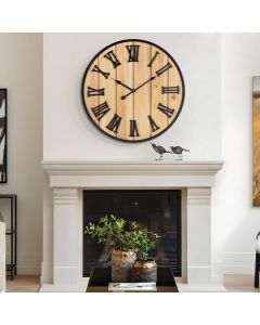 Henescribe Large Wall Clock 16IN Wood Metal 16IN