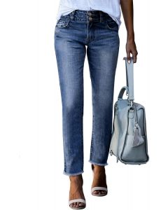[Delivered by May 7, 2026] Sidefeel Women's High Waisted Jeans Strechy Fashion Raw Hem