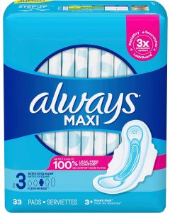 Always Maxi Size 3 Feminine Pads with Wings 33 Count, Bundle of 3