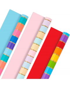 Hallmark Rainbow Wrapping Paper Rolls for Graduation Set of 3, Bundle of 2