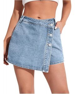 [Delivered by May 7, 2026] WDIRARA Women's High Waisted Button Front Denim Skort Asymmetrical