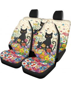 [Special Order Delivered by May 4, 2026] STUOARTE Cat Daisy Print 4 Pieces Car Seat Cover Full Set for