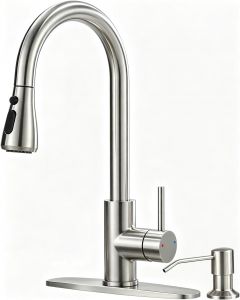 OWOFAN Kitchen Faucet with Pull Down Sprayer and Soap Dispenser Stainless Steel
