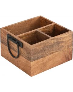 AMERINDIAN Wooden Utensil Caddy with Handle and 3 Compartment Wood