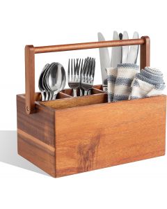 Amavle Acacia Wood Utensil Caddy with Handle Wood