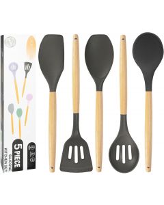 SHUNIKING Non-Stick Silicone Cooking Utensils Set Silicone Wood, Bundle of 3