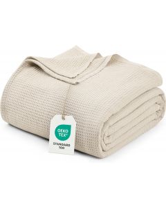 Utopia Bedding Cotton Blend Khaki Waffle Blanket Queen Cotton 90x90 Inches