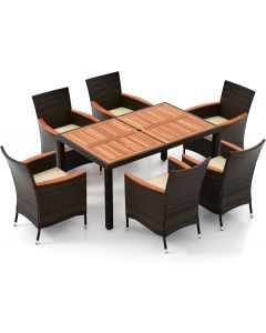 HOMGX Patio Rattan Dining Set Wood 7 Piece