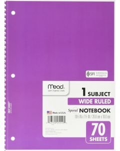 Format: Unknown Binding Mead Spiral 1-Subject Wide-Ruled Notebook, Bundle of 2