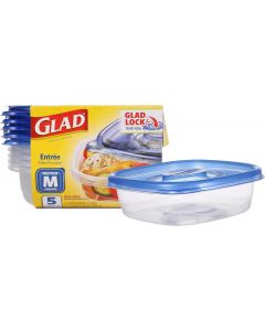 Glad GladWare Entree Food Storage Containers Plastic 5 Count, 25 Ounces, Bundle of 2