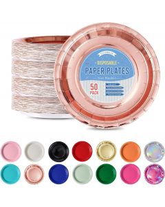 Tyzarglef Rose Gold Disposable Paper Plates 50 Count, 9 Inch, Bundle of 2