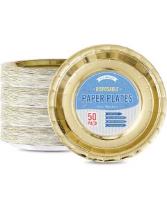 Tyzarglef Gold Disposable Paper Plates 50 Count, 9 Inch, Bundle of 2