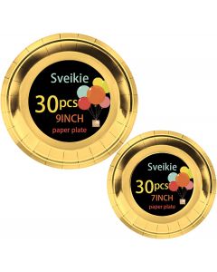 Sveikie 60 Pcs Disposable Gold Paper Plates - 30, Bundle of 3
