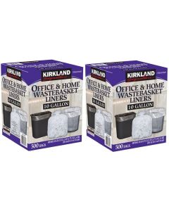 KIRKLAND Signature Made in USA 10 Gallon Clear Wastebasket Liner Bags for 2 Pack, 500 Count, 10 Gallon