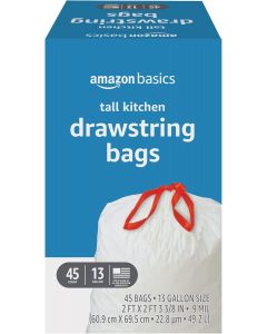 Visit the Store Tall Kitchen Drawstring Trash Bags 45 Count, 13 Gallon, Bundle of 5