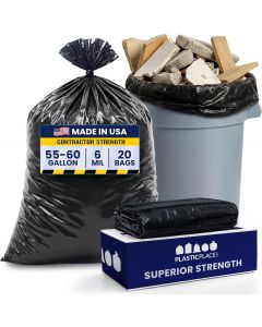 Plasticplace Contractor Garbage Bags: 55 Plastic Heavy Duty Pack of 20, 55 Gallon
