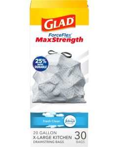 Glad ForceFlex MaxStrength XL Trash Bags 30 Ct, 20 Gal, Bundle of 2