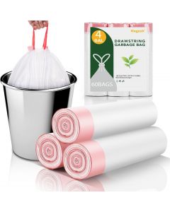 Magesh Small Drawstring Garbage Bags 4 Plastic 60 Count, 4 Gallon, 4 Gal, Bundle of 3