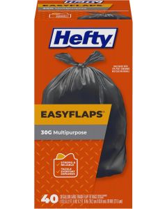 Hefty Easy Flaps Multipurpose Large Trash Bags 40 Count, 30 Gallon, Bundle of 2