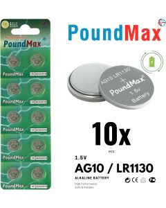 PoundMax AG10 LR1130 Batteries 1.5 Alkaline Button Battery Combo Pack 10 Count, Bundle of 6