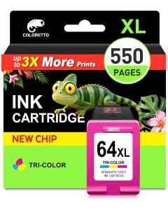 COLORETTO 64XL Color Ink Cartridge for HP Printers for