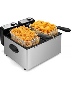 Pukomc Electric Double Deep Fryer with 2 Baskets &amp; Stainless Steel Electric 3L