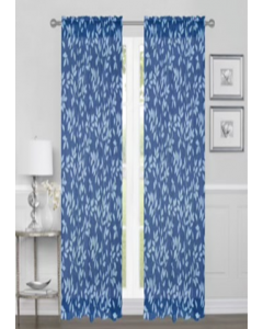 CURTAIN 54X84" LEAVES SAPPHIRE BLUE PRINTED LINEN (Each)