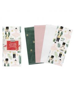 Selection Cotton Kitchen Towels with Holiday Designs 4 Units