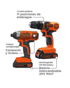 Black and Decker Wireless Impact Drill and Screwdriver Kit