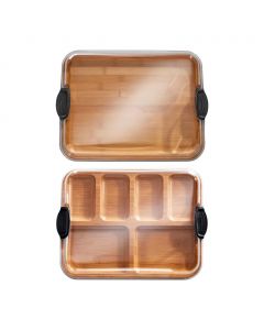 Farberware Cutting Board Bamboo with Compartments and Lid Set 2 Pieces
