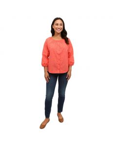 Leo and Nicole Women's Three-Quarter Sleeve Cotton Blouse