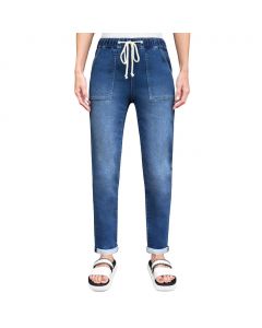Leo and Nicole Denim Fabric Jogger with Elastic Waistband and Adjustable Drawstring for Women
