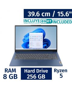 Lenovo 39.6 cm / 15.6&quot; Slim 3 Laptop AMD Ryzen 5 8 Gigabytes / 256 Gigabytes 82XQ012GUS + ESET Antivirus